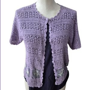 Vintage 90s Crochet short Sleeve Cardigan Size 8